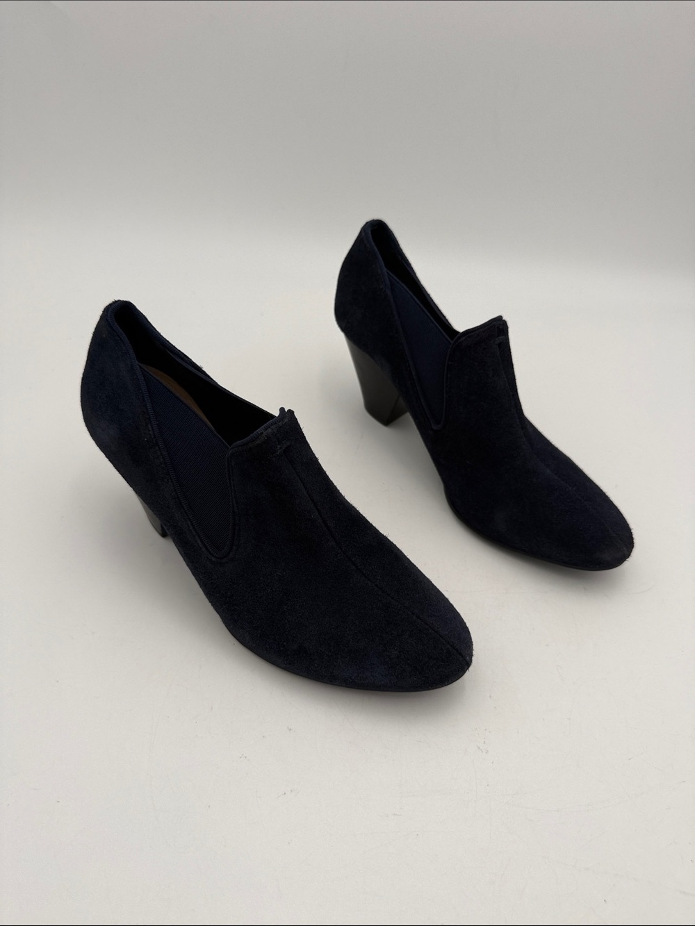 Nurture by Lamaze Navy Suede Block Heel Slip-On Booties women 8.5 M office retro